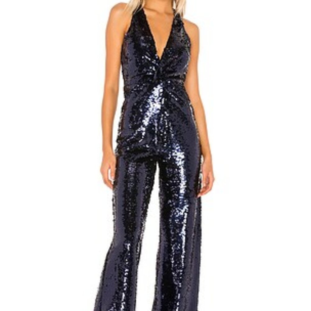 Lovers + Friends “Trish” Sequin Jumpsuit – Sapphire Blue (Size S)